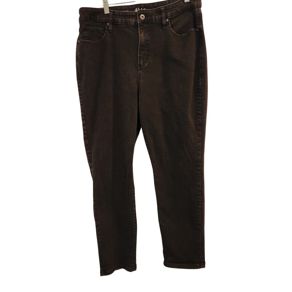 Style & Co Black Denim Stretch Classic High Rise Straight Leg Ankle Jeans Sz 14W